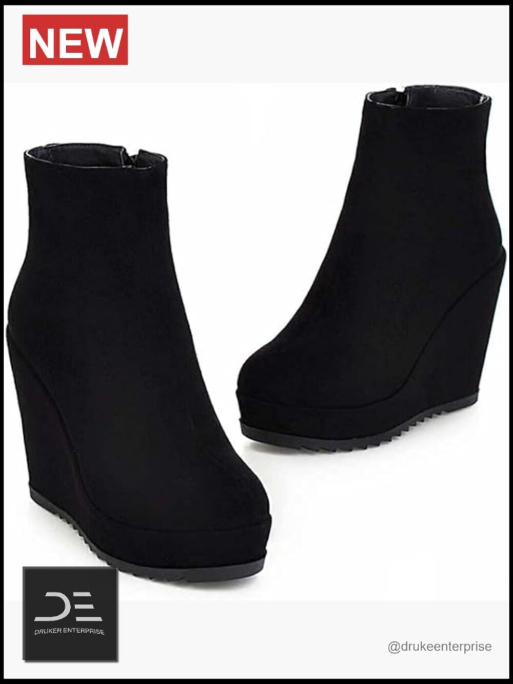 Wedge Heel Ankle Boots Nubuck Leather Platform Zipper Booties